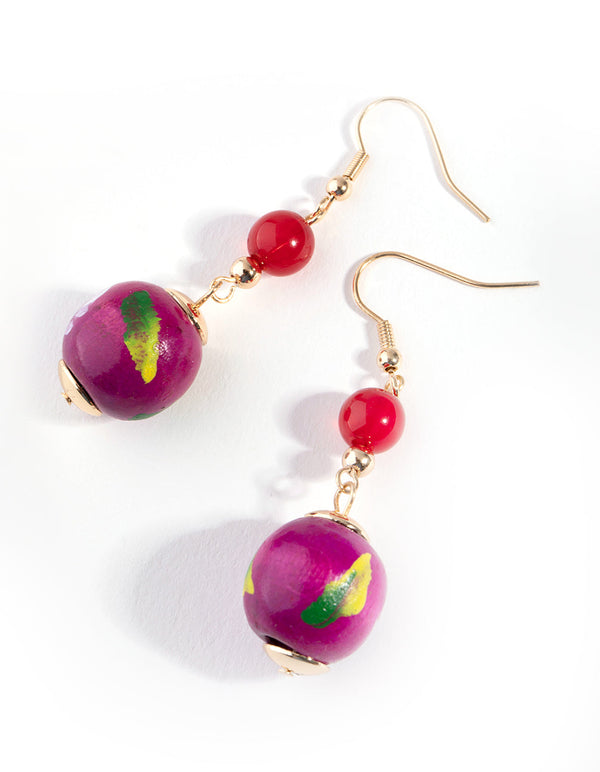 Gold Flower Bead Drop Earrings