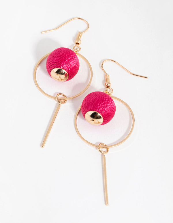 Gold Thread Wrapped Ball Drop Earrings