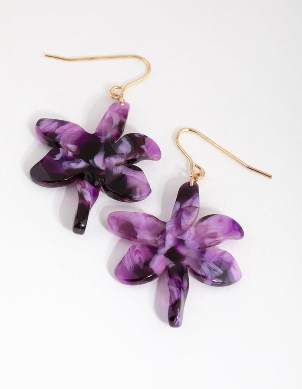 Gold Acrylic Flower Drop Earrings