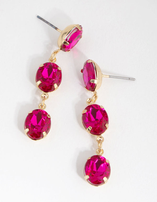 Gold Tripple Stone Drop Earrings