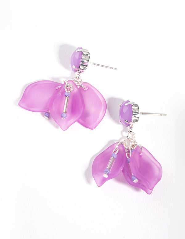 Purple Acrylic Leaf Drop Earrings