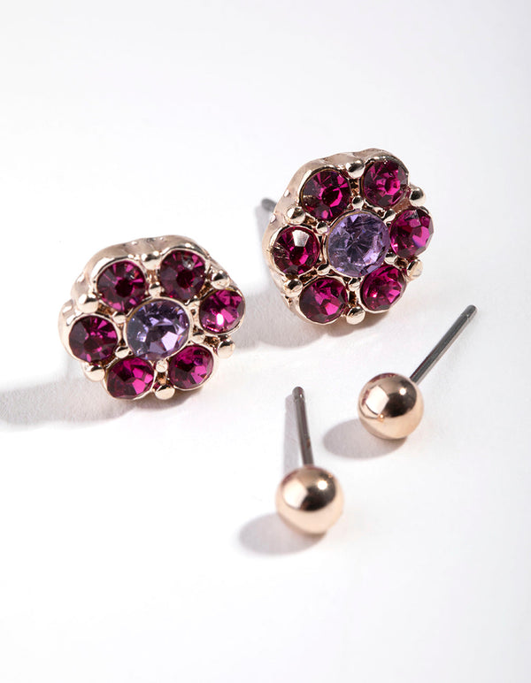Rose Gold Diamante Flower 2-Pack Stud Earring