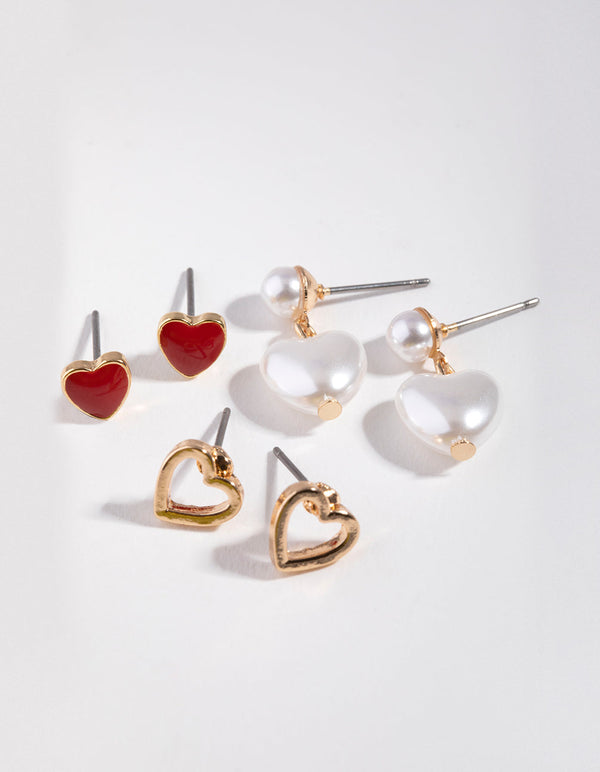 Gold Multi-Heart 3-Pack Stud Earring