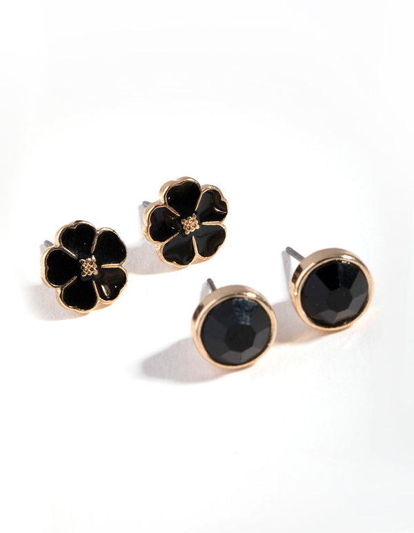 Gold Enamel Flower 2-Pack Stud Earring