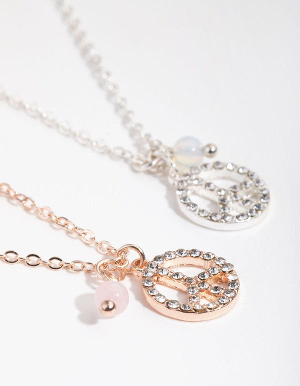 Mix Diamante Peace 2-Pack Necklace