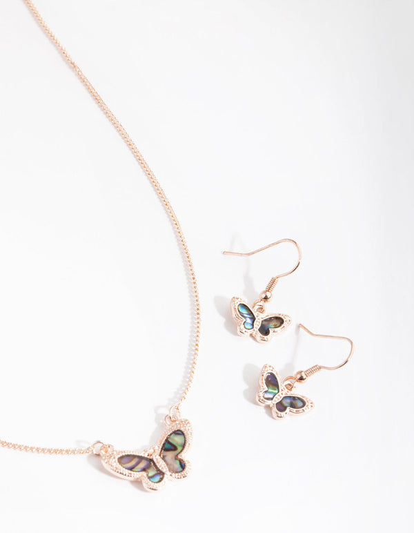 Rose Gold Marble Butterfly Earring and Necklace Pack
