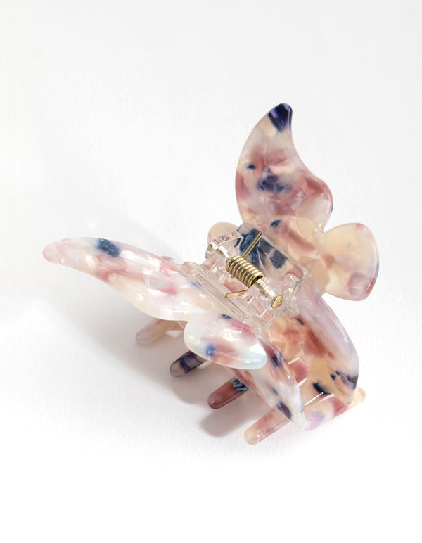 Acetate Pink Marble Butterfly Clip