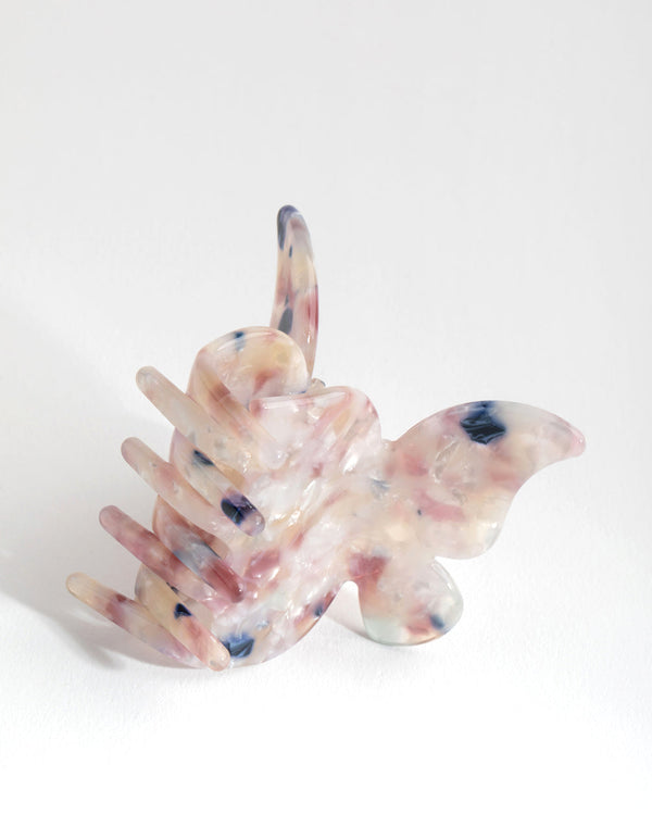 Acetate Pink Marble Butterfly Clip