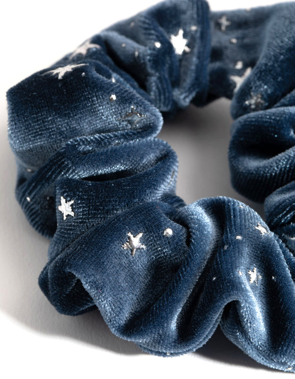 Fabric Blue Velvet Metallic Scrunchie