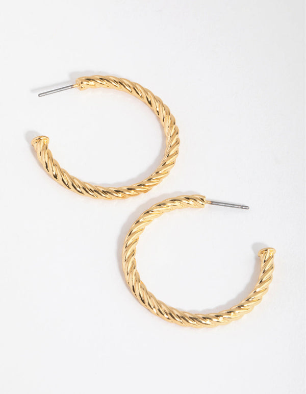 Real Gold Plated Thin Twist Hoop Earrings