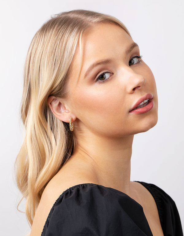Real Gold Plated Smooth Twist Hoop 3-Pack Earring