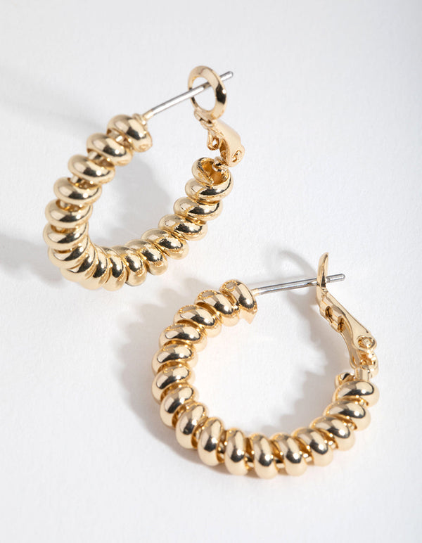 Real Gold Plated Mini Twist Rope Hoop Earrings