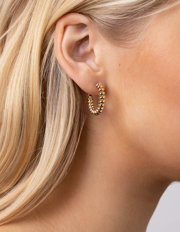 Real Gold Plated Mini Twist Rope Hoop Earrings