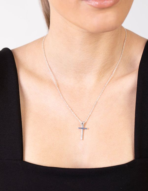 Real Silver Plated 45cm Cross Necklace