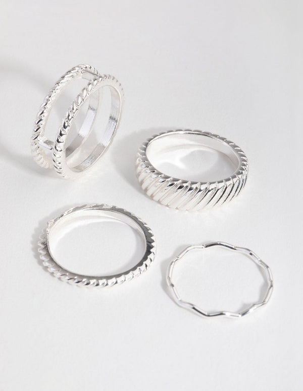 Real Silver Plated Thick Fashion 4-Pack Rings