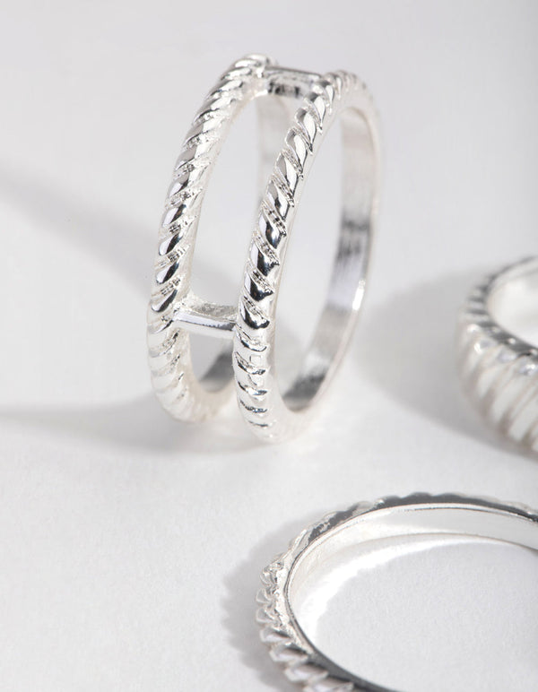 Real Silver Plated Thick Fashion 4-Pack Rings