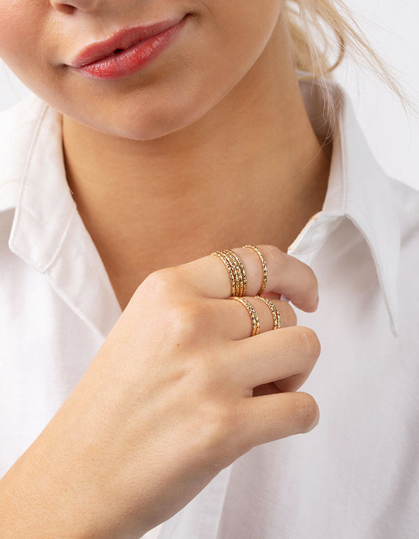 Real Gold Plated Textured Ring 9-Pack