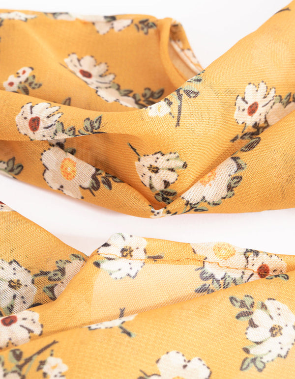Mustard Print Scarf Scrunchie