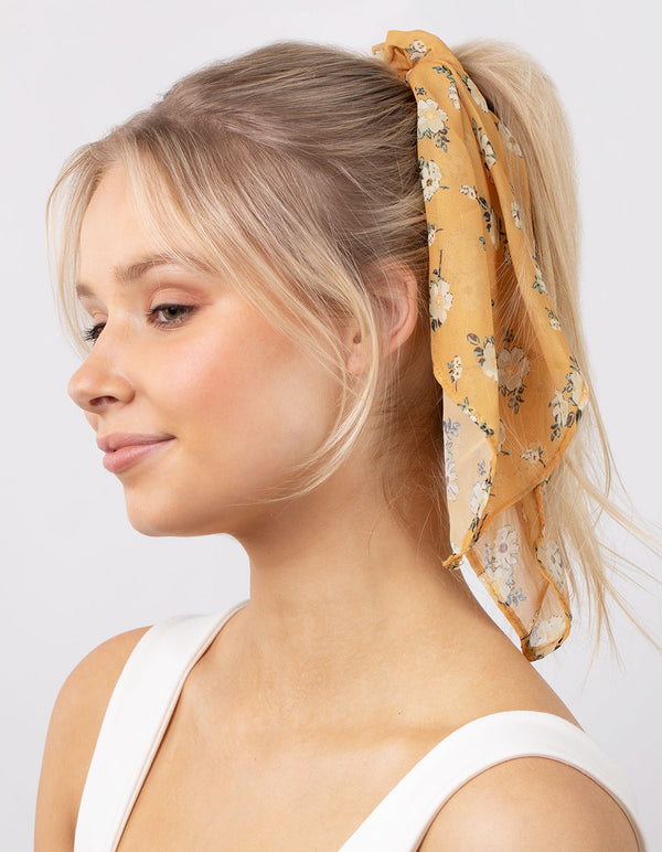 Mustard Print Scarf Scrunchie