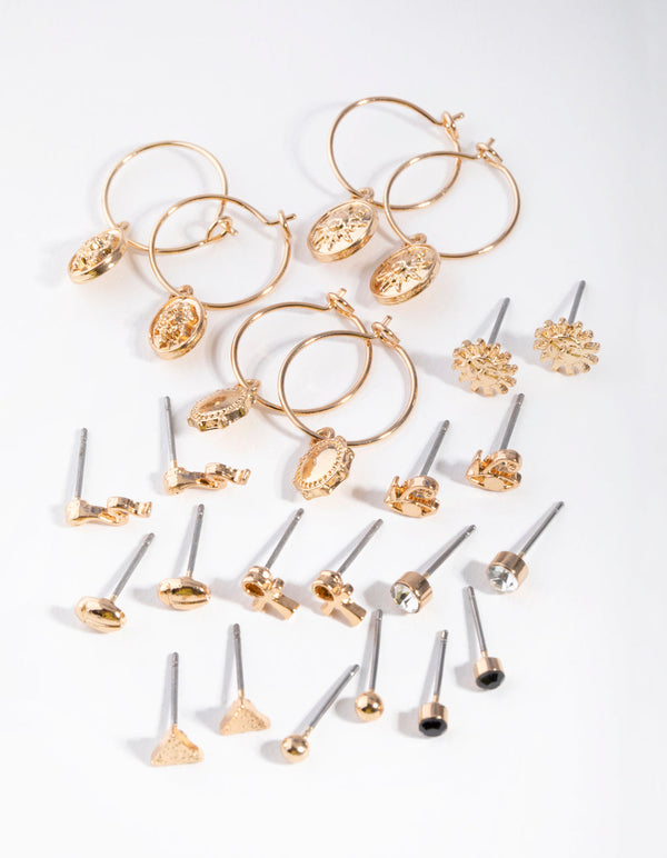 Gold Sun Cross Snake 12-Pack Earring