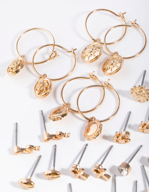 Gold Sun Cross Snake 12-Pack Earring