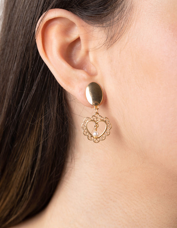 Gold Faux Pearl Heart Clip On 5-Pack Earring