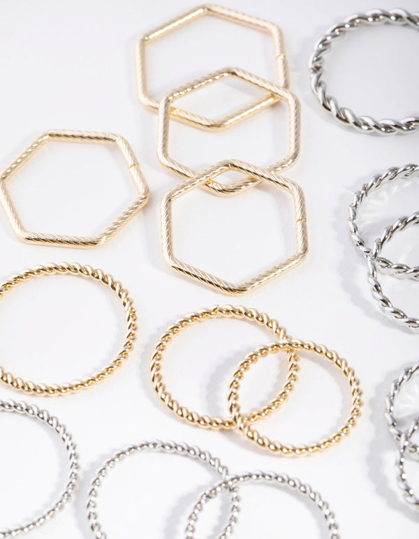 Mixed Metal Hexagon Band 16-Pack Rings