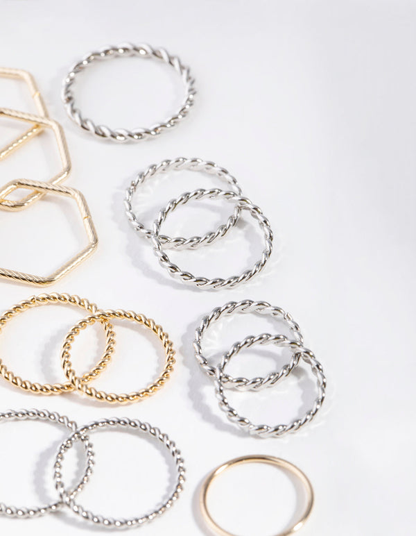 Mixed Metal Hexagon Band 16-Pack Rings