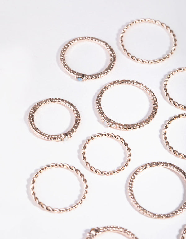 Rose Gold Diamond-Cut Stone 16-Pack Rings