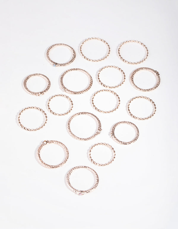 Rose Gold Diamond-Cut Stone 16-Pack Rings