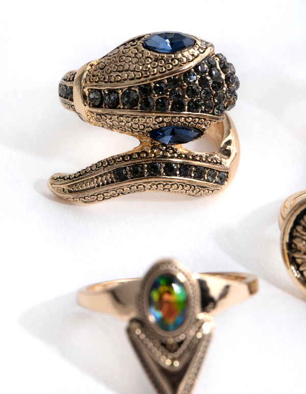 Antique Gold Snake 4-Pack Rings