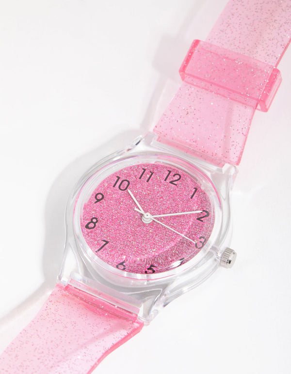 Kinderhorloge met roze glittersiliconenband