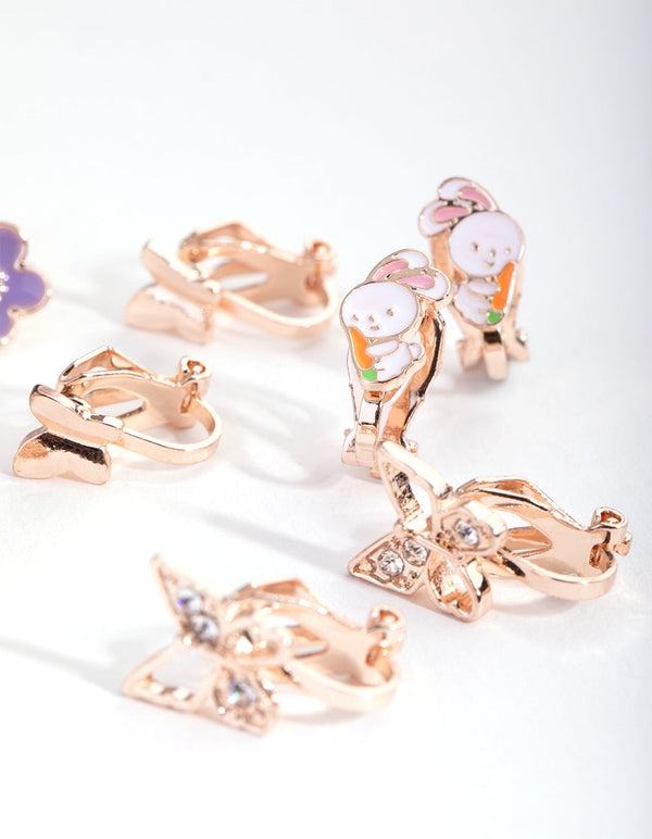 Kids Rose Gold Bunny Carrot 6-Pack Earring