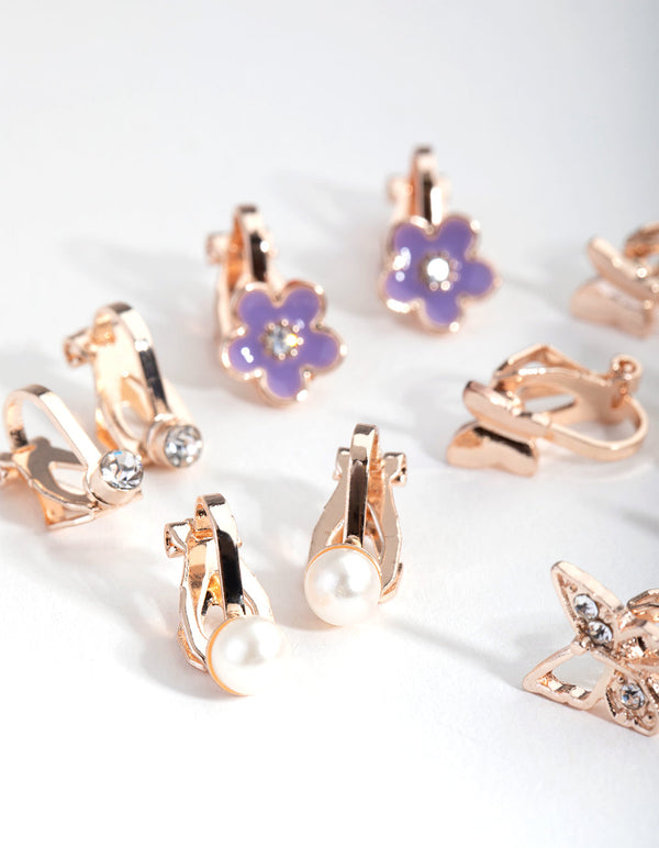 Kids Rose Gold Bunny Carrot 6-Pack Earring
