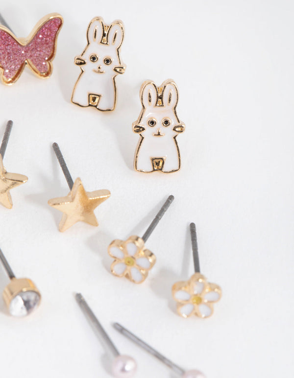 Kids Gold Glitter Butterfly 6-Pack Earrings