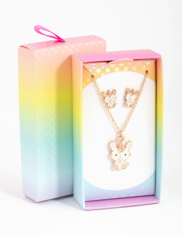 Kids Gold Bunny Necklace and Earrings Set