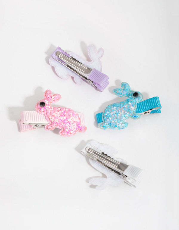 Kids Fabric Glitter Bunny 4-Pack Clips