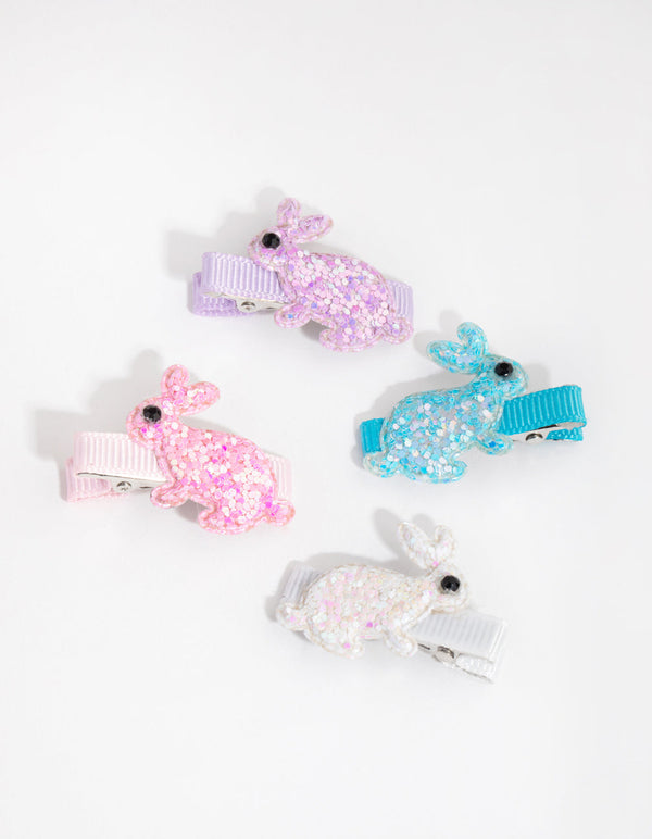 Kids Fabric Glitter Bunny 4-Pack Clips
