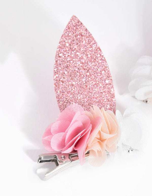 Kids Fabric Glitter Flower Bunny Clip