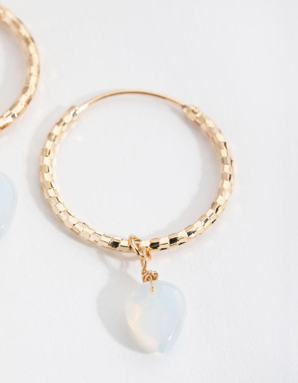 Gold Diamond-Cut Hoop Drop Earrings