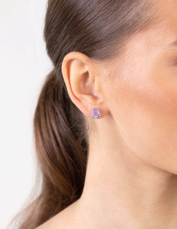 Silver Diamante Crown Stud Earrings