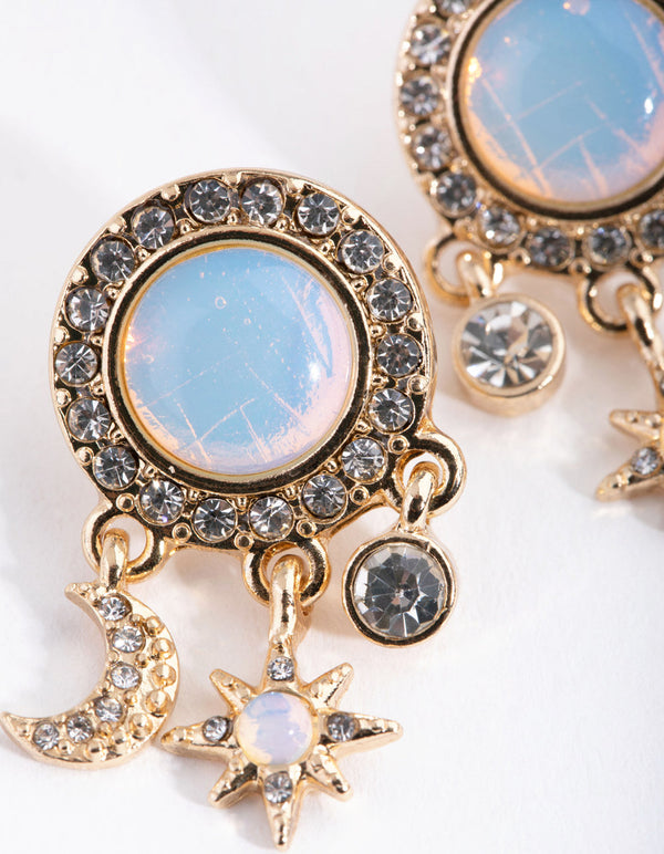 Gold Celestial Diamante Surrounded Stone Earrings