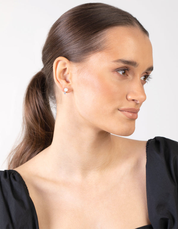 Gold Double Stone Stud Earrings