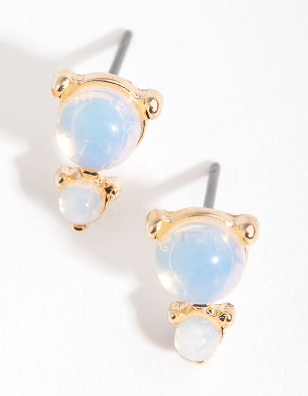 Gold Double Stone Stud Earrings