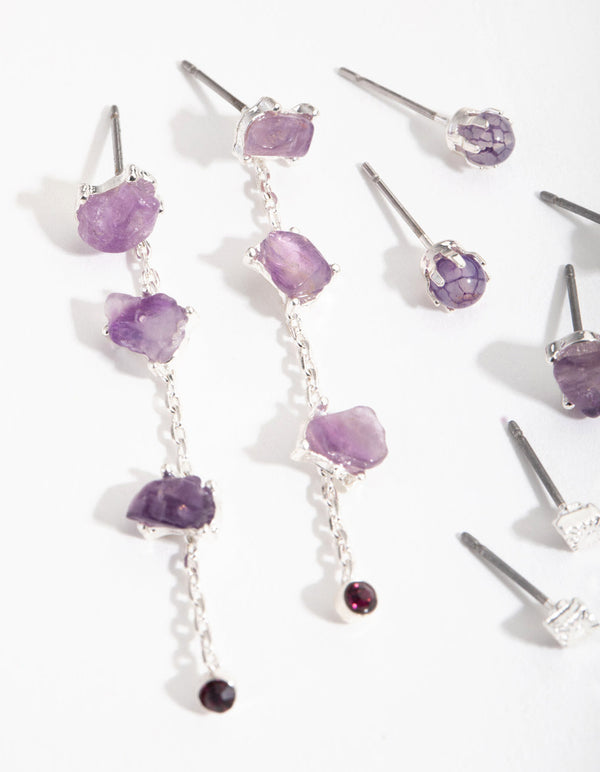 Silver Stone Drop Stack Pack Earring