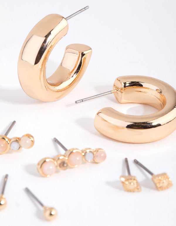Gold Thick Hoop Stack Pack Earring