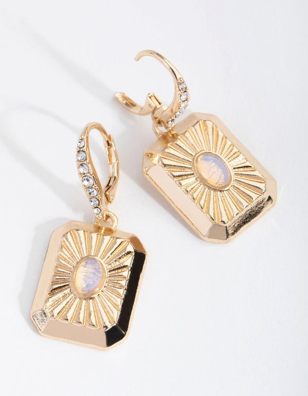 Gold Rectangle Drop Huggie Earrings