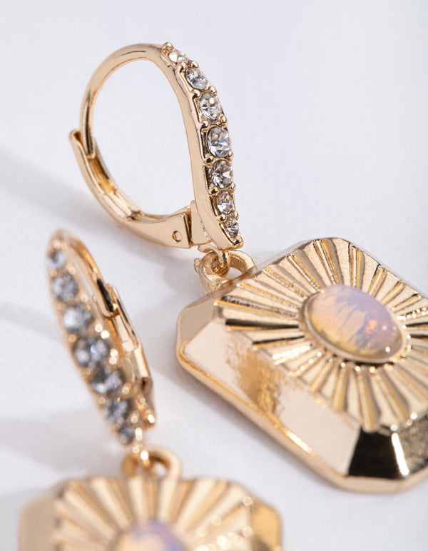 Gold Rectangle Drop Huggie Earrings