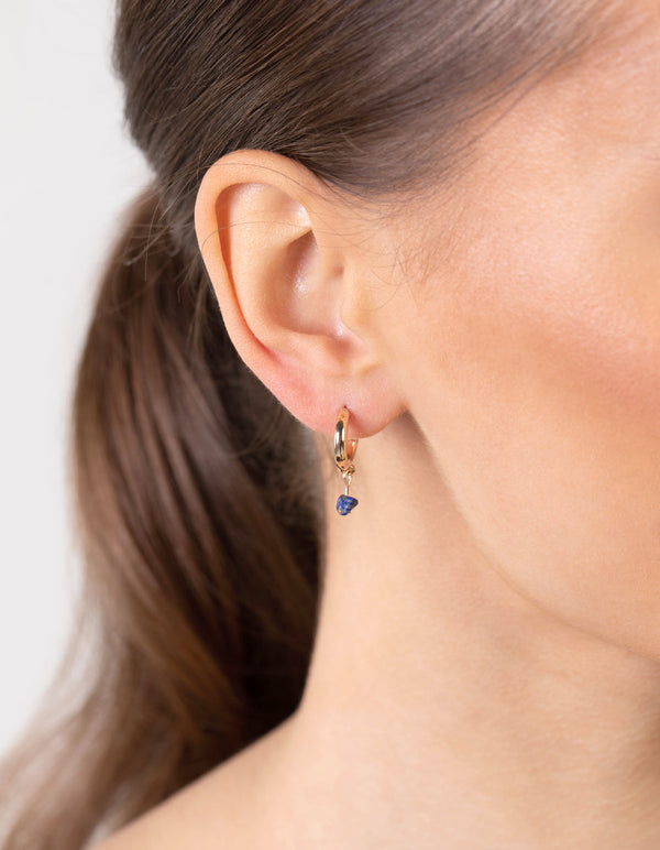 Gold Stone Drop Huggie Earrings
