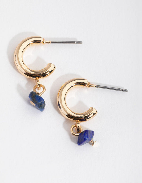 Gold Stone Drop Huggie Earrings